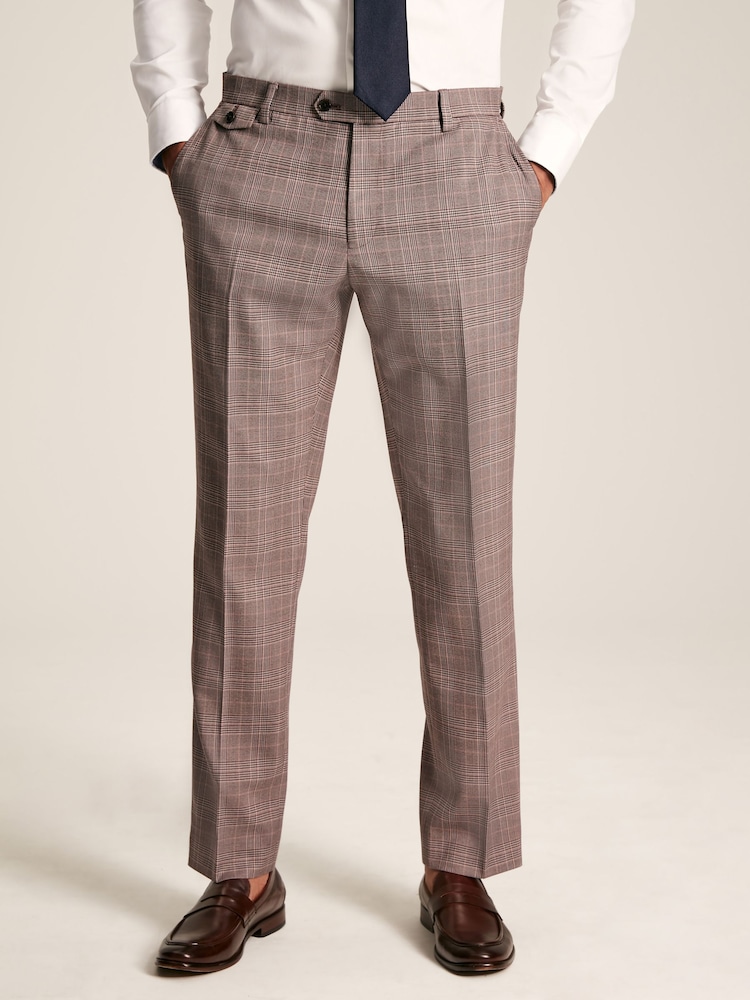 Joules Pink Slim Fit Trimmed Check Suit Trousers - Image 1 of 7