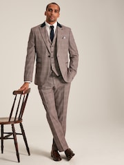 Joules Pink Slim Fit Trimmed Check Suit Trousers - Image 2 of 7