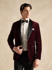 Joules Burgundy Red Slim Fit Velvet Blazer - Image 1 of 12