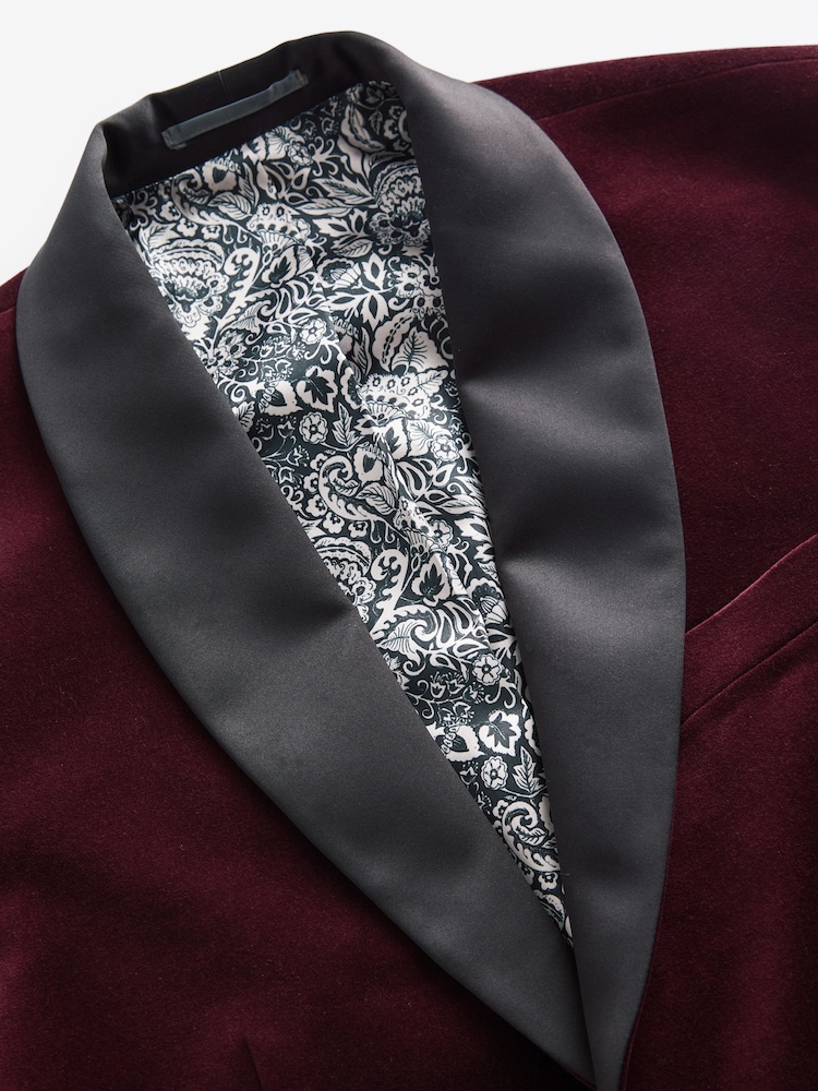 Joules Burgundy Red Slim Fit Velvet Blazer - Image 10 of 12