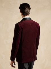 Joules Burgundy Red Slim Fit Velvet Blazer - Image 2 of 12