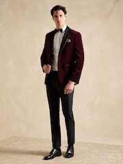 Joules Burgundy Red Slim Fit Velvet Blazer - Image 3 of 12