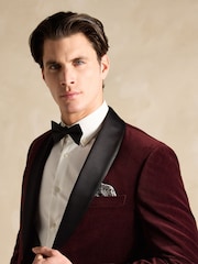 Joules Burgundy Red Slim Fit Velvet Blazer - Image 4 of 12
