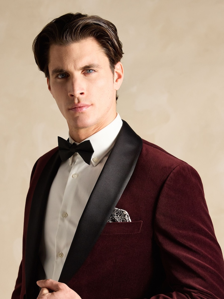 Joules Burgundy Red Slim Fit Velvet Blazer - Image 4 of 12