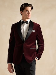 Joules Burgundy Red Slim Fit Velvet Blazer - Image 5 of 12