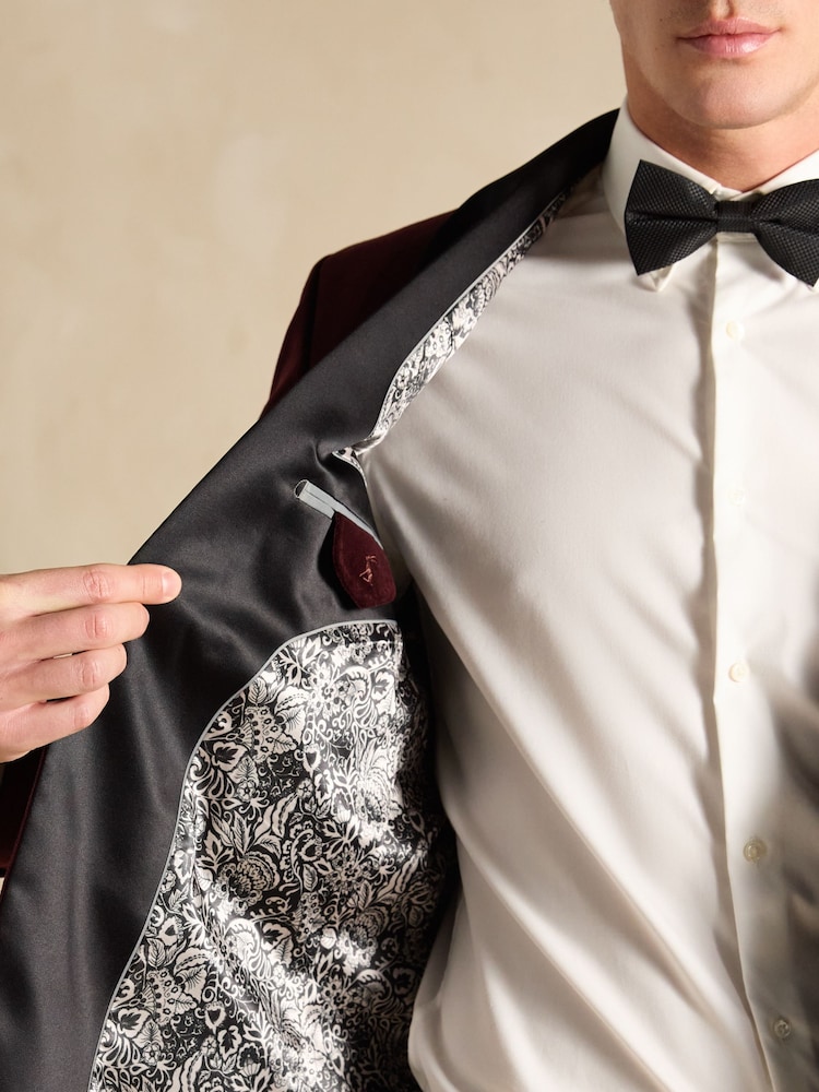 Joules Burgundy Red Slim Fit Velvet Blazer - Image 6 of 12