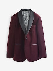Joules Burgundy Red Slim Fit Velvet Blazer - Image 8 of 12