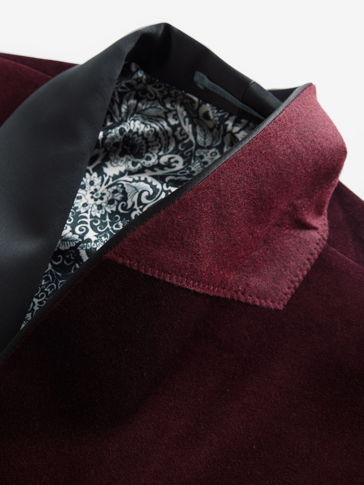 Joules Burgundy Red Slim Fit Velvet Blazer - Image 9 of 12
