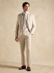 Cream Slim Textured Suit Trousers - Image 4 of 10