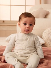 Ecru White Occasion Mock Shirt Baby Sleepsuit (0-18mths) - Image 1 of 11