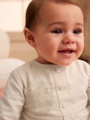 Ecru White Occasion Mock Shirt Baby Sleepsuit (0-18mths) - Image 3 of 11