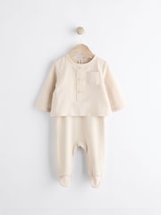 Ecru White Occasion Mock Shirt Baby Sleepsuit (0-18mths) - Image 4 of 11