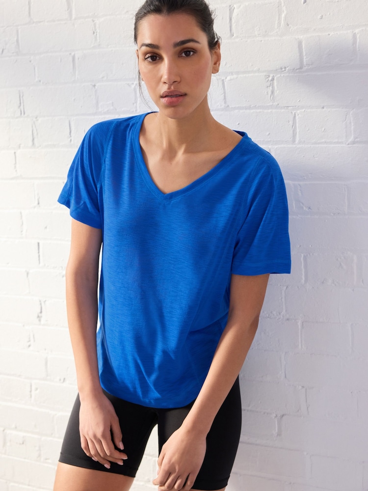 Blue Active Sports Short Sleeve V-Neck Top - Image 1 of 6