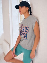 Grey Paris Slogan Graphic Sleeveless Sports Sweatshirt Vest - Image 3 of 6