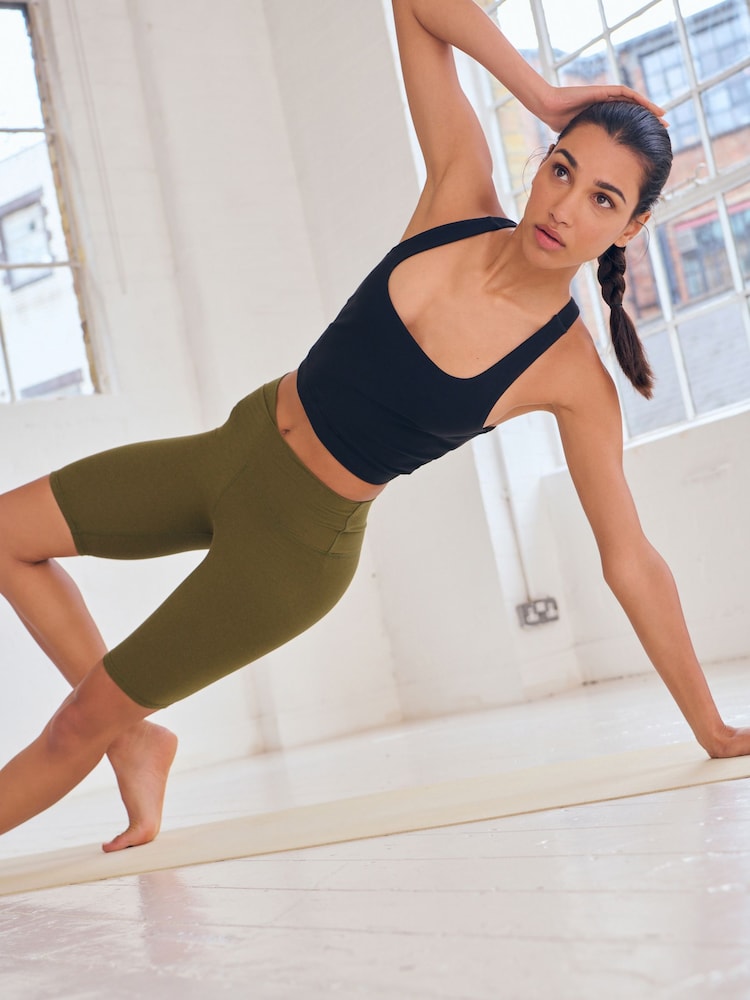 Khaki Green Active Sports Wrap Waist Cycling Shorts - Image 1 of 7
