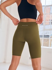 Khaki Green Active Sports Wrap Waist Cycling Shorts - Image 4 of 7