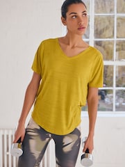Yellow Active Sports Short Sleeve V-Neck Top - Image 1 of 7