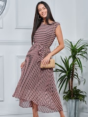 Jolie Moi Pink Pleated Chiffon High Low Maxi Dress - Image 1 of 5