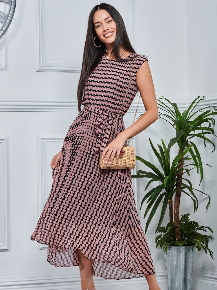 Jolie Moi Pink Pleated Chiffon High Low Maxi Dress - Image 1 of 5