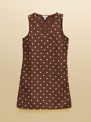 Joules Delphine Chocolate Brown with Cream Spot V Neck Shift Dress With Linen - Image 10 of 10