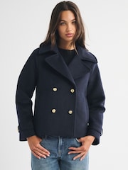 Abercrombie & Fitch Navy Carrie Wool Trench Coat - Image 1 of 7