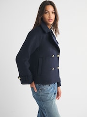 Abercrombie & Fitch Navy Carrie Wool Trench Coat - Image 3 of 7