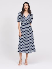 Finery Blue Petite Samantha Button Through Midi Dress - Image 1 of 4