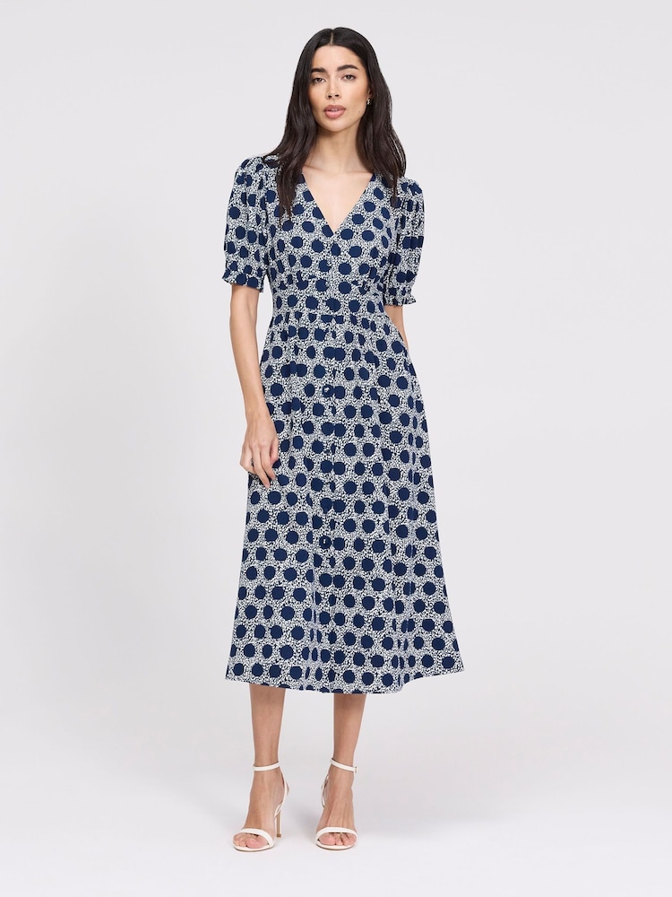 Finery Blue Petite Samantha Button Through Midi Dress - Image 1 of 4