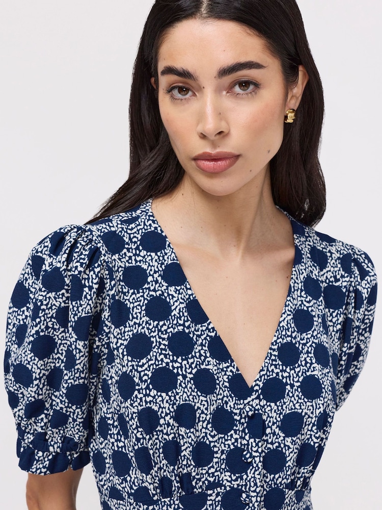 Finery Blue Petite Samantha Button Through Midi Dress - Image 2 of 4