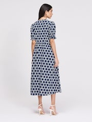 Finery Blue Petite Samantha Button Through Midi Dress - Image 3 of 4