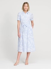 Finery Blue Petite Mariah Tie Waist Midi Shirt Dress - Image 1 of 4