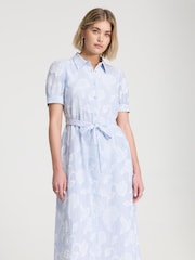 Finery Blue Petite Mariah Tie Waist Midi Shirt Dress - Image 2 of 4