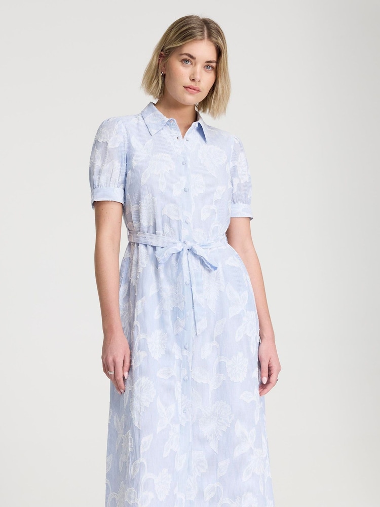 Finery Blue Petite Mariah Tie Waist Midi Shirt Dress - Image 2 of 4 Finery Blue Petite Mariah Tie Waist Midi Shirt Dress - Image 2 of 4