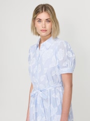 Finery Blue Petite Mariah Tie Waist Midi Shirt Dress - Image 3 of 4
