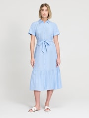 Finery Blue Aisling Stripe Cotton Midi Shirt Dress - Petite - Image 1 of 4