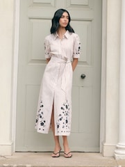 Finery Natural Daniella Cotton Embroidered Shirt Dress - Petite - Image 1 of 5