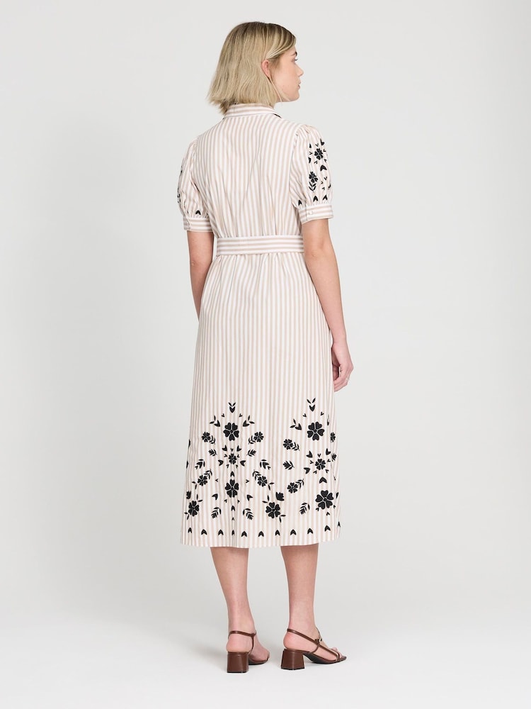 Finery Natural Daniella Cotton Embroidered Shirt Dress - Petite - Image 2 of 5 Finery Natural Daniella Cotton Embroidered Shirt Dress - Petite - Image 2 of 5