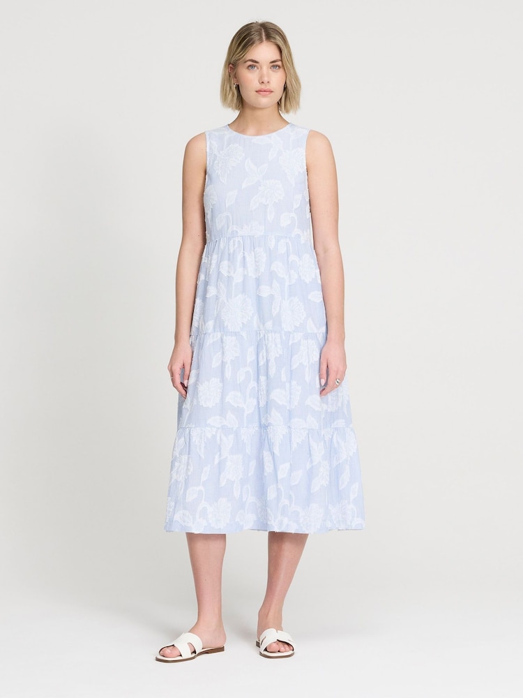 Finery Blue Hollie Sleeveless Tiered Midi Dress - Petite - Image 1 of 4 Finery Blue Hollie Sleeveless Tiered Midi Dress - Petite - Image 1 of 4