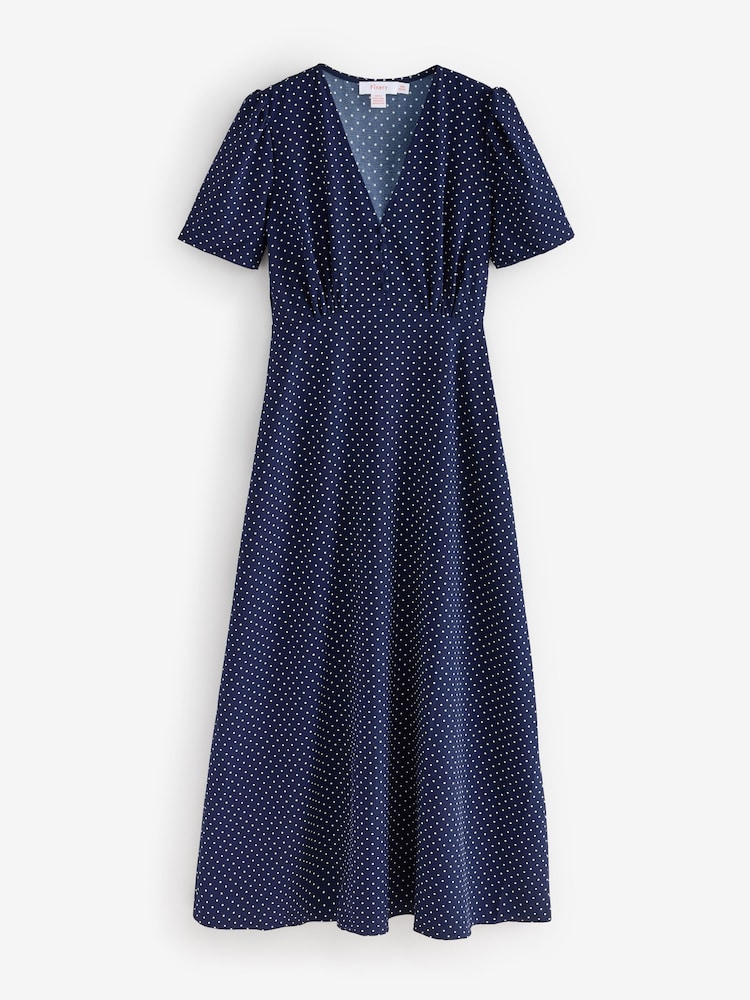 Finery Blue Petite Nieve V-Neck Midi Dress - Image 1 of 1