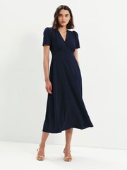 Finery Blue Petite Nieve V-Neck Midi Dress - Image 4 of 5