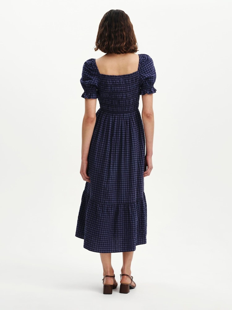 Mavi - Finery Petite Dawn Shirred Gingham Seersucker Midi Don - 5şəkildən 2 şəkil