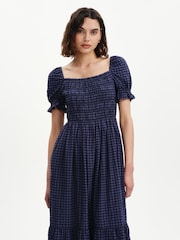 Mavi - Finery Petite Dawn Shirred Gingham Seersucker Midi Don - 5şəkildən 3 şəkil