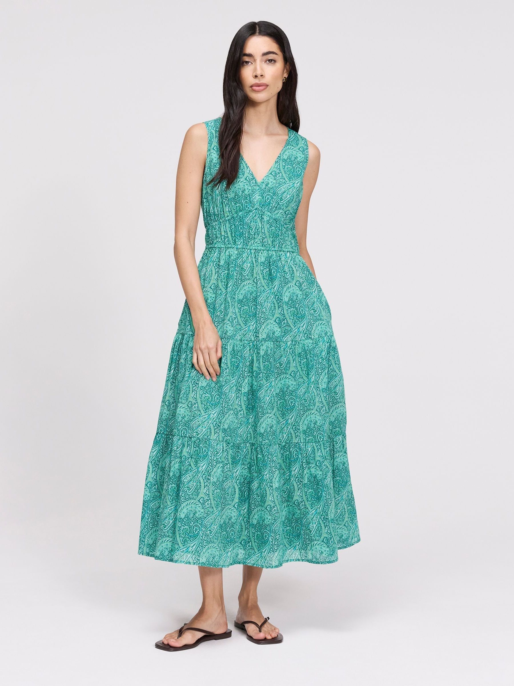 Finery Women's Green Shannon Cotton Tiered Midi Dress - Petite