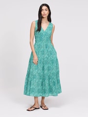 Зеленый - Хлопковое платье миди ярусного кроя Finery Shannon - Для миниатюрных - Изображение 1 4