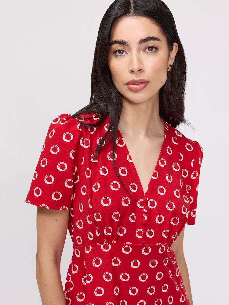 Finery Red Petite Nieve V-Neck Midi Dress - Image 4 of 4