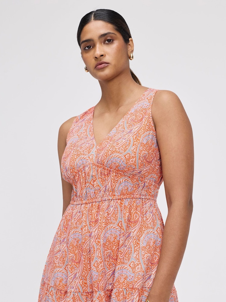 Finery Orange Shannon Cotton Tiered Midi Dress - Petite - Image 4 of 4 Finery Orange Shannon Cotton Tiered Midi Dress - Petite - Image 4 of 4