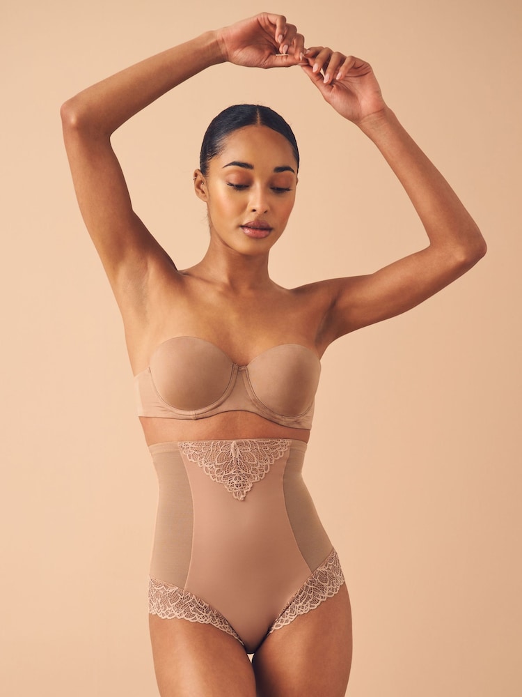 Neutral/Tan Brown Super High Waist Briefs Firm Tummy Control Shaping Briefs - Image 2 of 5