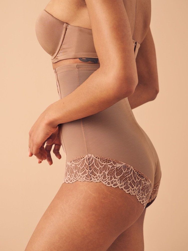 Neutral/Tan Brown Super High Waist Briefs Firm Tummy Control Shaping Briefs - Image 4 of 5