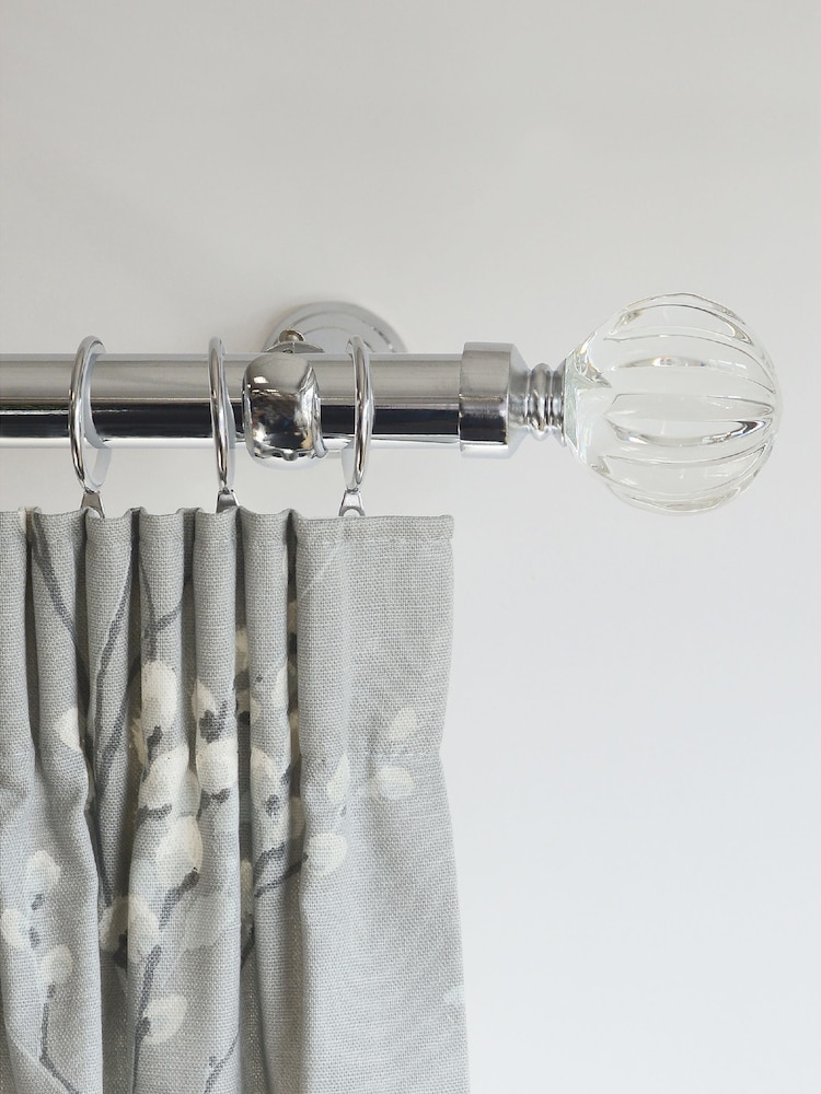 Laura Ashley Chrome 28mm Metal Curtain Pole With Vivien Glass Finial - Image 1 of 4