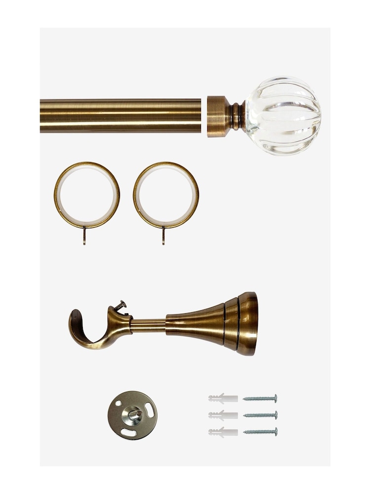 Laura Ashley Antique Brass 28mm Metal Curtain Pole With Vivien Glass Finial - Image 4 of 4